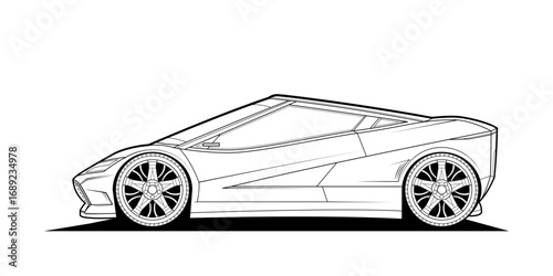 Coloring book page for adult drawing. Paper. Car with outlines. Vector illustration vehicle Graphic element. Wheel. Black contour sketch illustrate Isolated on white background.