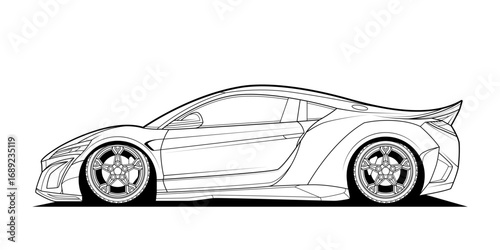 Original Vector line art car, concept design. Coloring page. Vehicle black contour outline sketch illustration isolated on white background. Cower drawing.