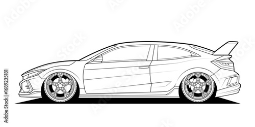 Original Vector line art car, concept design. Coloring page. Vehicle black contour outline sketch illustration isolated on white background. Cower drawing.