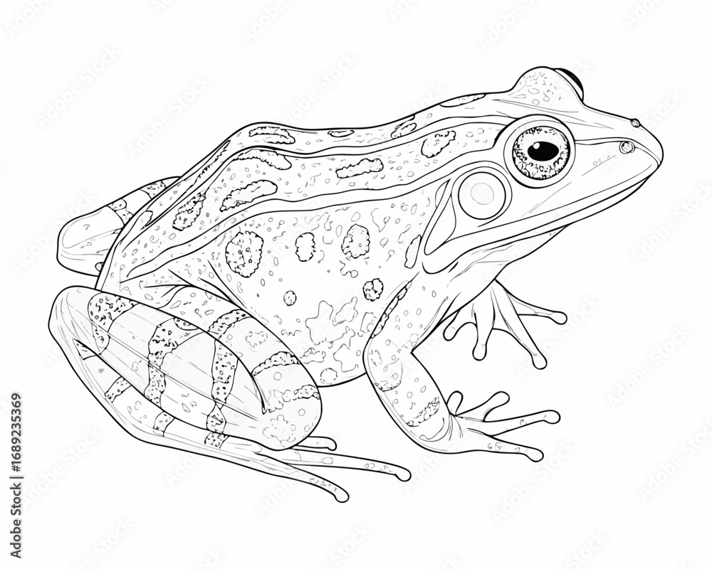 Naklejka premium Detailed line drawing illustration of a frog with patterned skin
