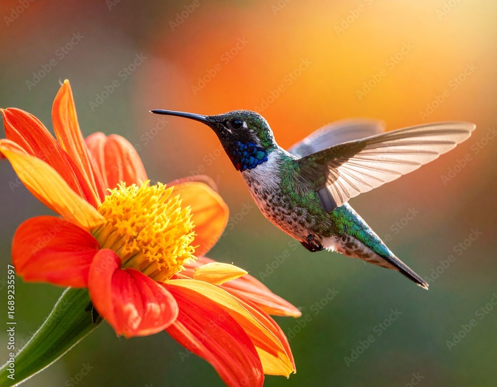 Naklejka premium Hummingbird on a flower.