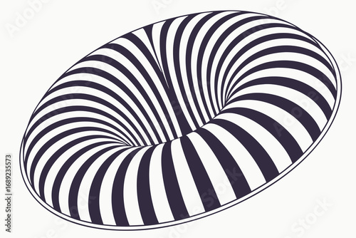 Optical Illusion Torus with Black and White Stripes on White Background donut shape