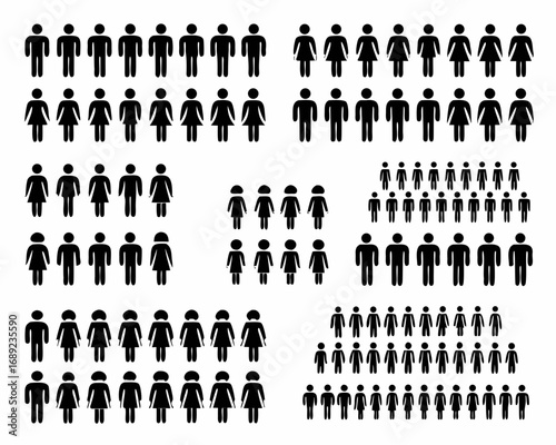 Collection of diverse male and female stick figure icons representing people and groups