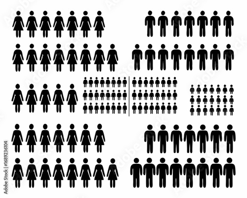Collection of male and female stick figure icons representing groups of people