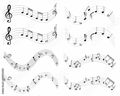 Collection of musical staffs with notes and symbols