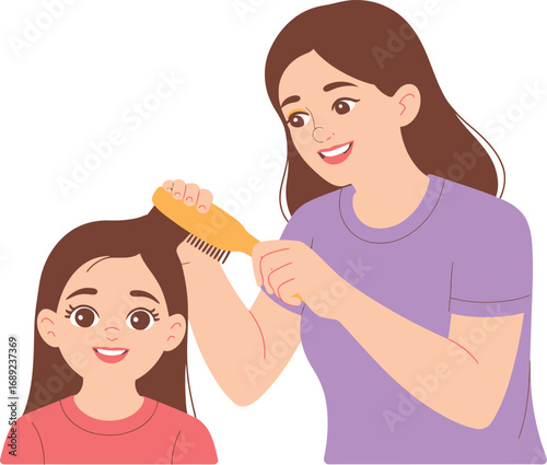 Mother Brushing Daughter's Hair