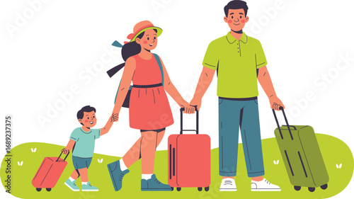 Family Traveling Together with Luggage