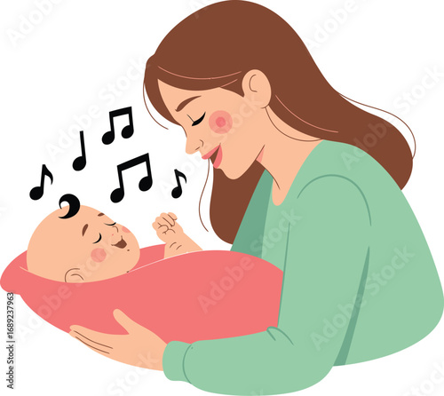 Mother Singing to Baby with Musical Notes