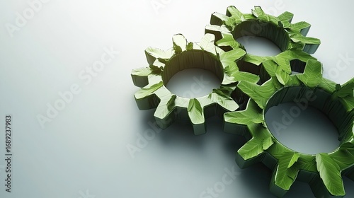 Sustainable Mechanics: Intricate Gears Crafted from Vibrant Green Leaves