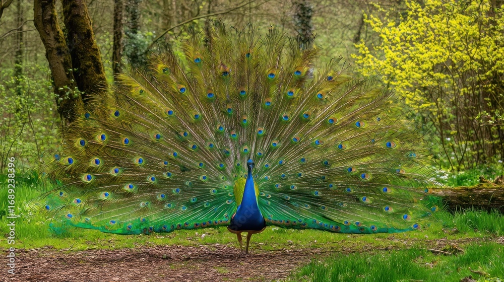Obraz premium Majestic peacock displaying vibrant colorful feathers in natural outdoor habitat showcasing wildlife beauty and exotic bird species in stunning nature photography