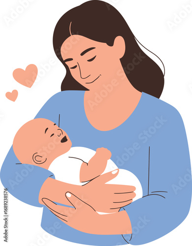 Mother holding her baby with love and hearts