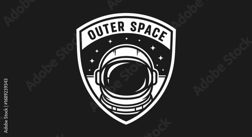 Astronaut Helmet Emblem Explore Outer Space & Discover Cosmic Adventures in Monochrome