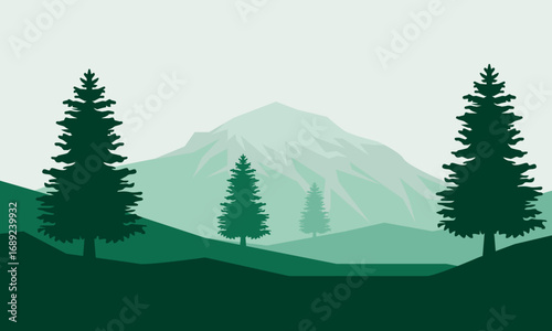 Illustration of a Panorama of Mountains with Trees