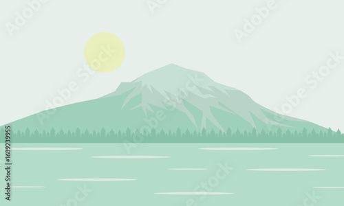 Natural Panorama, Mountains and Lakes in the Morning