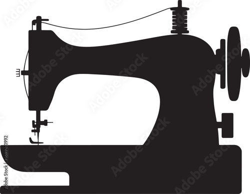 Silhouette of a Classic Sewing Machine Crafting Tool for Tailoring and Textile Production