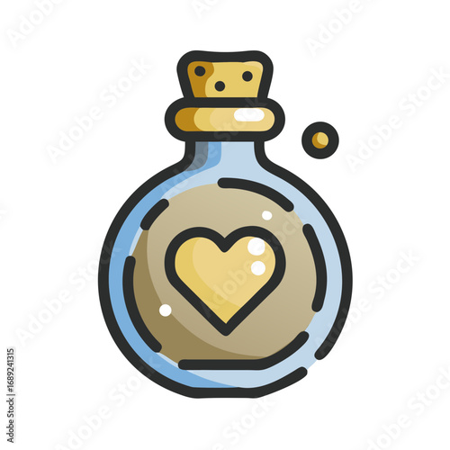 Heart-shaped potion bottle in vintage style with cork stopper  