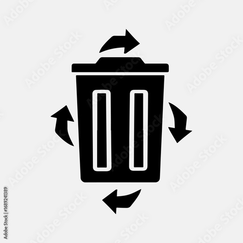 Recycle Bin Symbol Flat Icon Set Single Black Silhouette Art