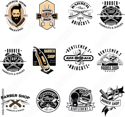 set of barber shop logs vector