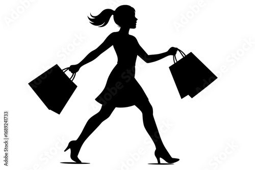  Silhouetted Shopper Walking with Bags