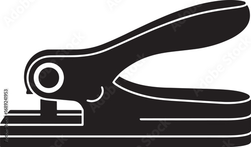 Single Hole Punch Silhouette Icon for Paper Crafting and Office Supplies in Black and White