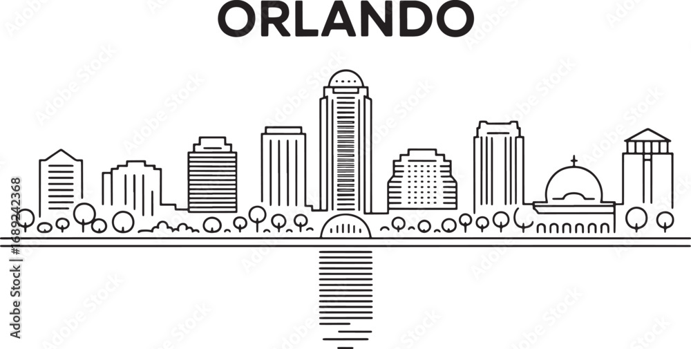 Obraz premium Orlando Skyline Silhouette Vector Illustration of Cityscape with Reflection