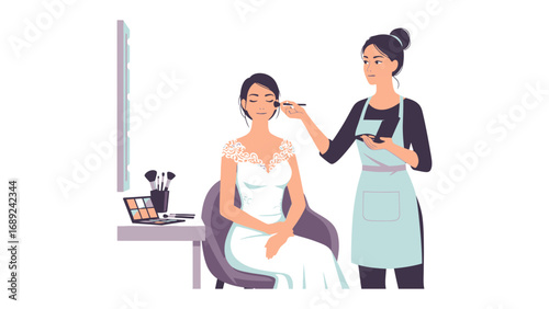 Bride receiving professional makeup application from a skilled artist before her wedding day celebration