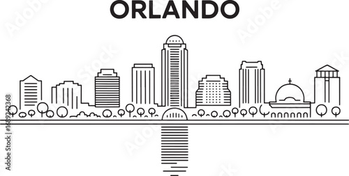 Orlando Skyline Silhouette Vector Illustration of Cityscape with Reflection