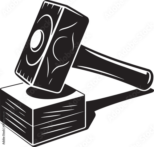 Gavel and Block Silhouette Vector Illustration for Law, Justice, and Legal Themes