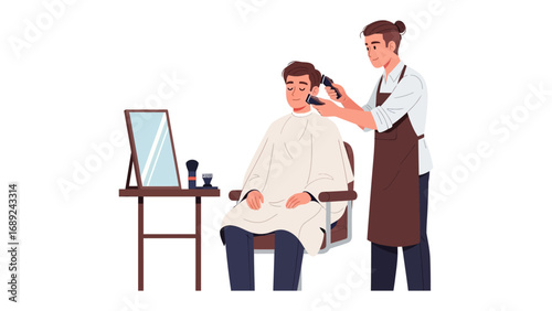 Skilled barber expertly cuts and styles client s hair in a modern salon setting
