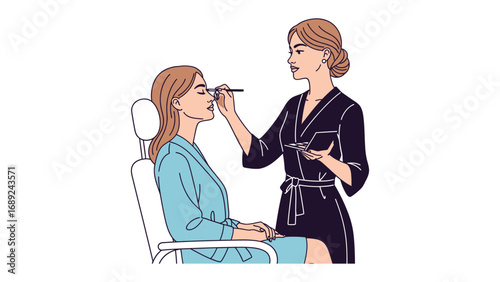 Professional makeup artist applying cosmetic products to a client s face in a salon setting