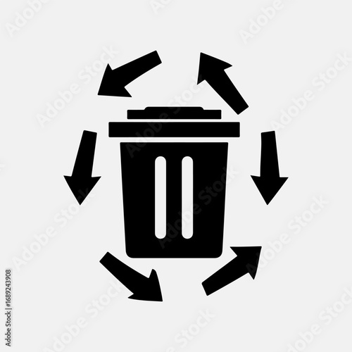 Recycle Bin Symbol Flat Icon Set Single Black Silhouette Art