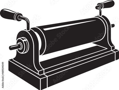 Detailed Silhouette of a Printing Press Machine for Graphic Design and Industrial Applications