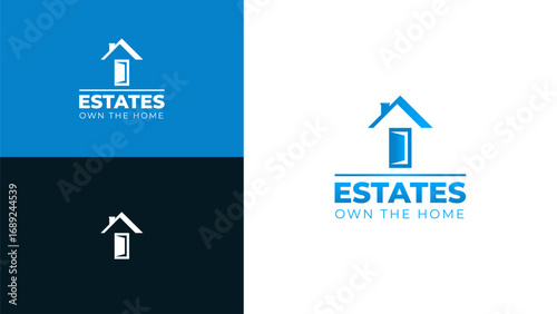 Real Estate Logo Design with Open Door and House Icon – Estates Own the Home.