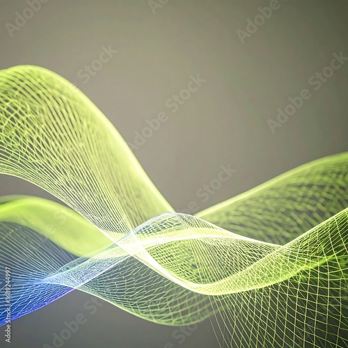 Abstract wave forms in light green and blue