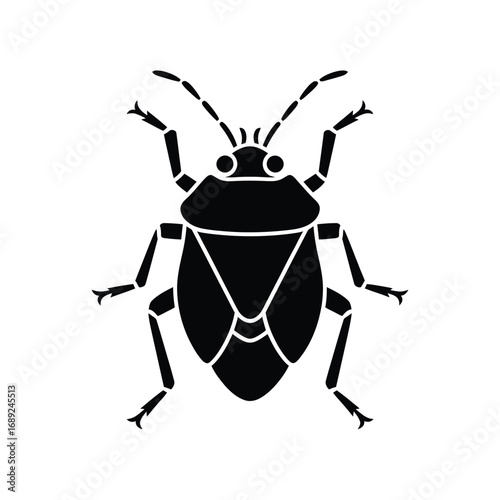 Black silhouette of a stink bug insect on a white background