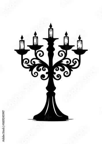 Ornate Five-Arm Candelabrum Silhouette