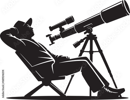 Astronomer Observing the Sky with Telescope Vector Illustration for Space Exploration