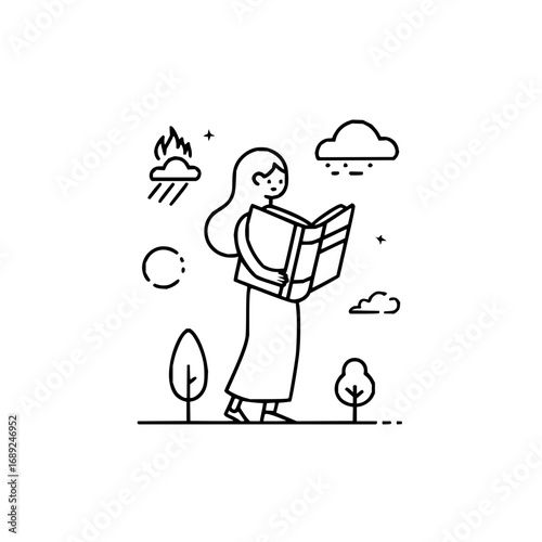 Woman reading book in nature illustration vector art for book lovers and nature enthusiasts design vector