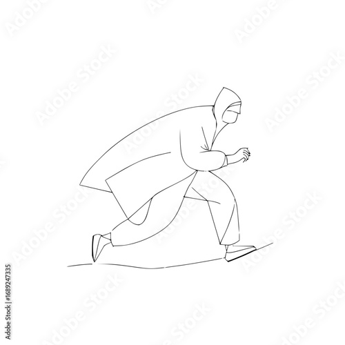 Illustration of a person running in protective suit line art vector graphic design for medical health concept