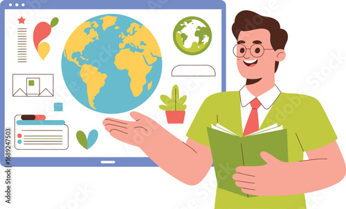 Teacher presenting Earth science lesson on a digital screen