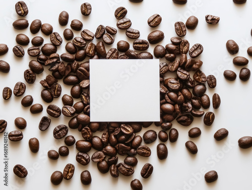 Wallpaper Mural Small batch coffee embodies craftsmanship and attention to detail. Coffee beans surround a blank card, creating a cozy and inviting atmosphere for branding or creative use. Torontodigital.ca