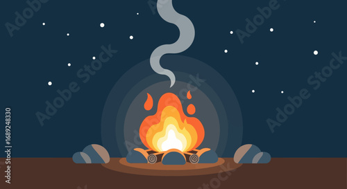 Cozy Campfire Under the Stars A Peaceful Night Illustration