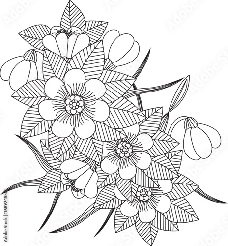 Beautiful flowers coloring page for relaxation and creative enjoyment white background