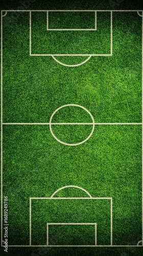 Overhead View of a Vibrant Green Soccer Field, Lines and Texture.
