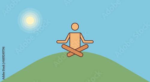Peaceful concept of mindfulness and relaxation with a person sitting in a meditative pose on a hilltop at sunrise