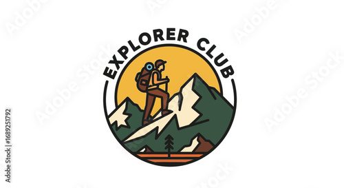 A logo depicts a hiker ascending a mountain, representing an explorer club.