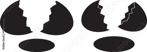 Two cracked egg shapes with oval shadows silhouette