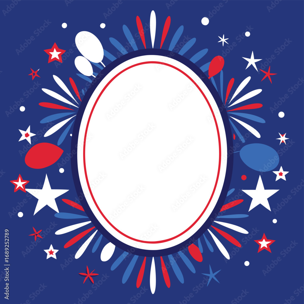 Obraz premium Festive flat illustration of a white oval frame with colorful elements