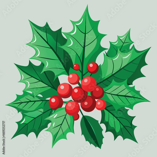 Festive arrangement of holly branches with red berries and green leaves