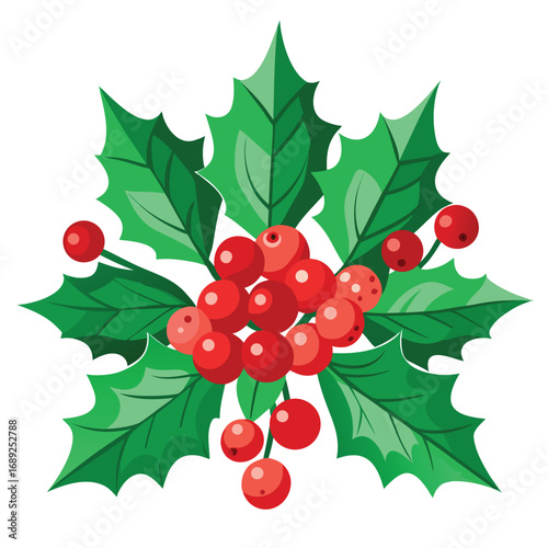 Festive arrangement of holly branches and berries with vibrant colors